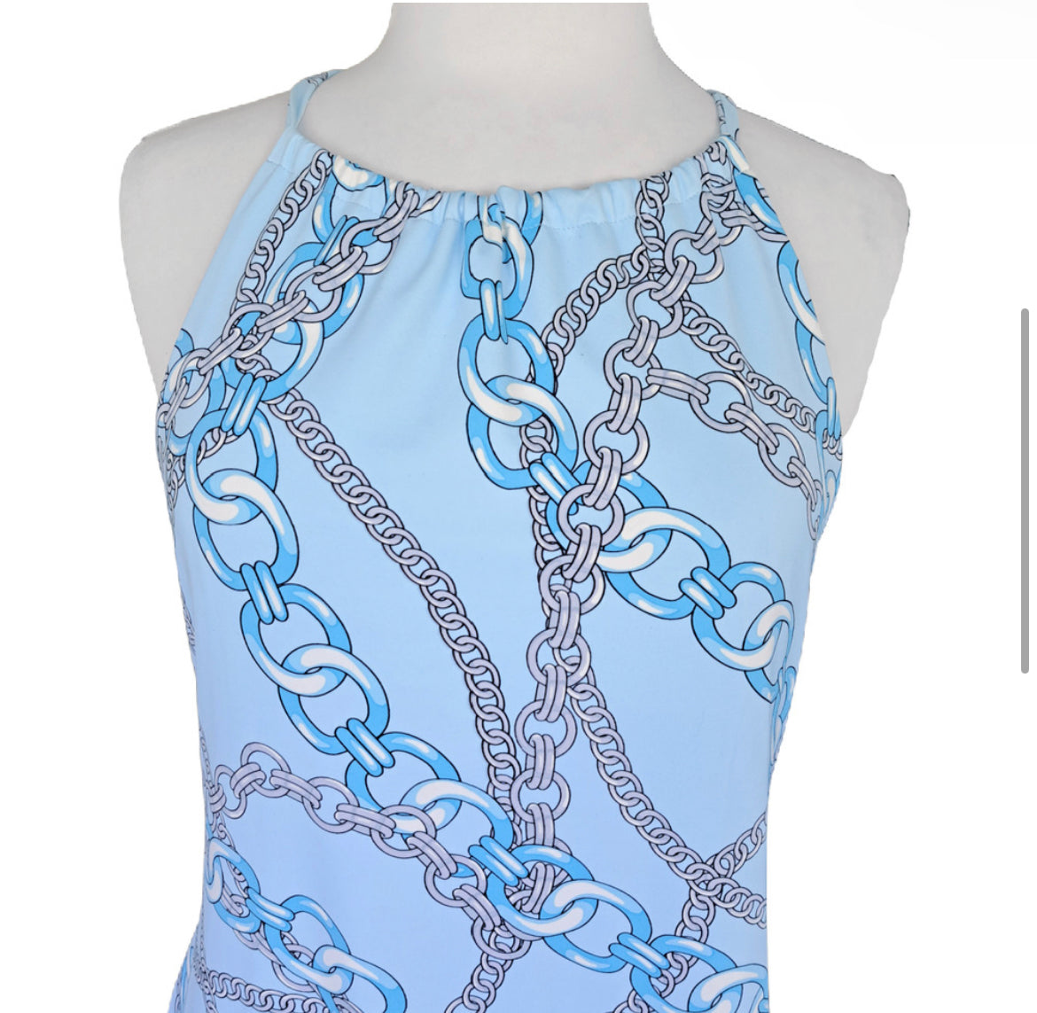 J McLaughlin Maria Halter Dress Light Blue Chain Print Size Small