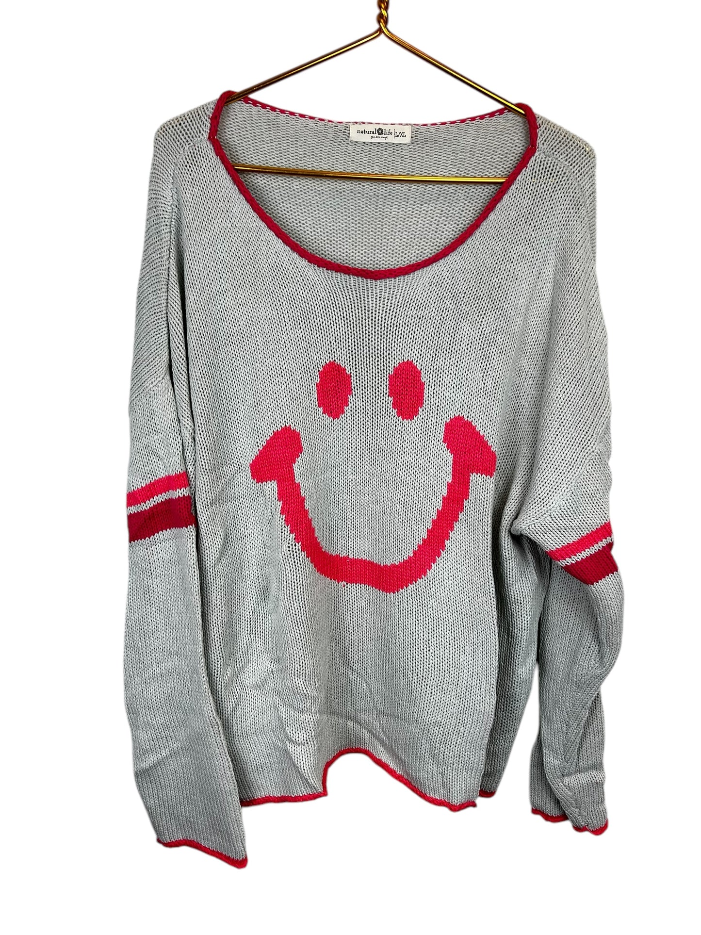 Natural Life Carson Knit Sweater Smiley Graphic Women's L/XL Fall Cute Pullover