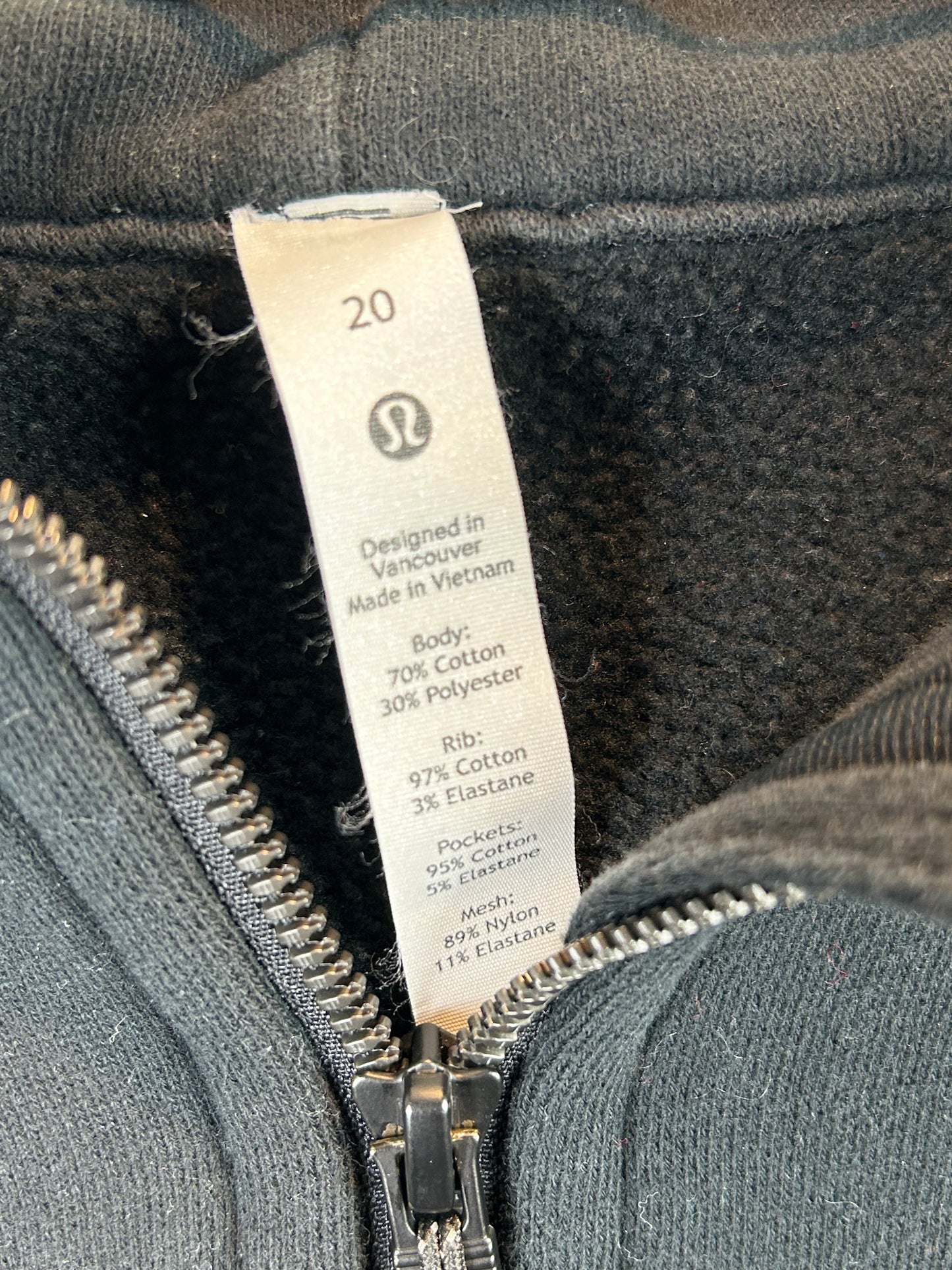 Lululemon Athletica Cotton Blend Full Zip Hoodie Jacket (Women's Size 20) Black
