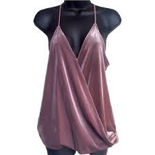 NSR women’s velvet wrap strappy high low cami tank top mauve