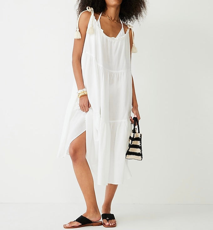 J. Crew NWT Tiered rope-tie sundress- white.