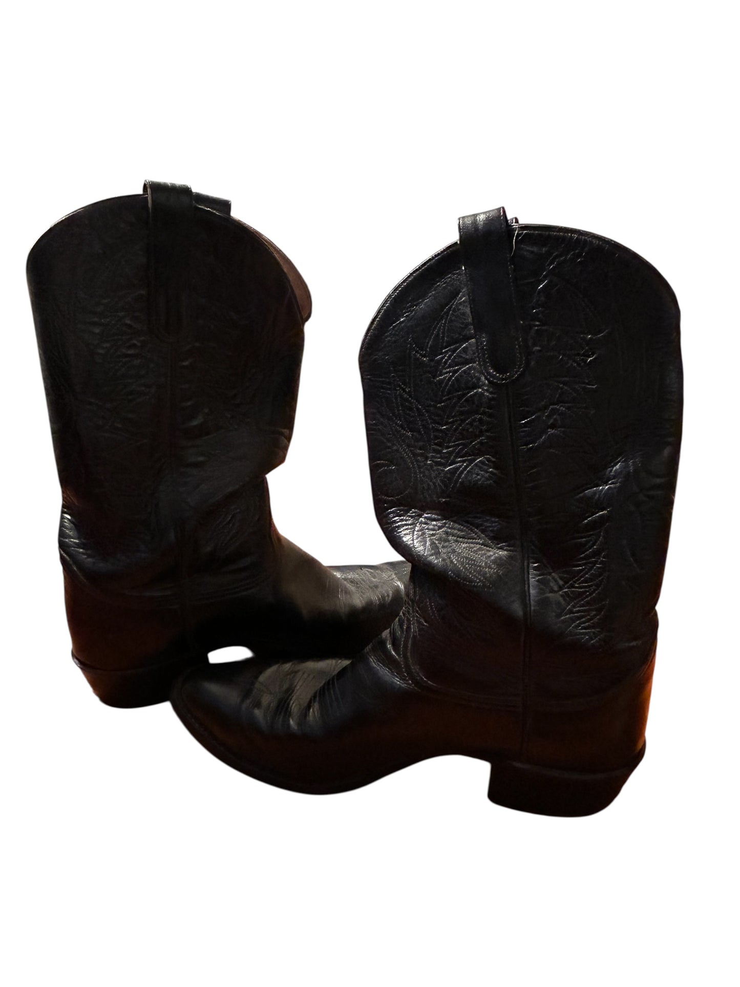 TONY LAMA Men's Black Leather Western Cowboy Embroidered Boots Size 10 1/2  # S2951