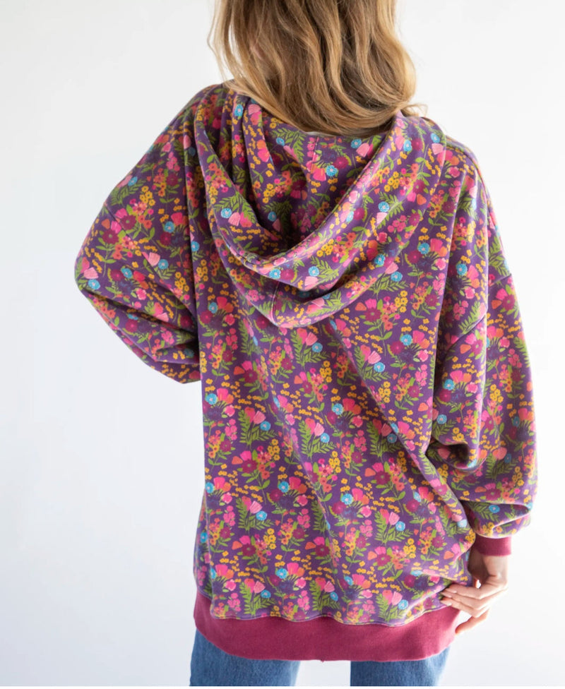 Natural Life Oversized Printed Sweatshirt - Eggplant Floral