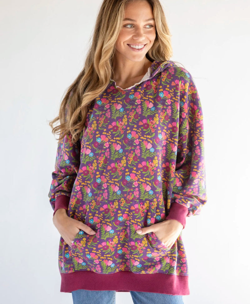 Natural Life Oversized Printed Sweatshirt - Eggplant Floral