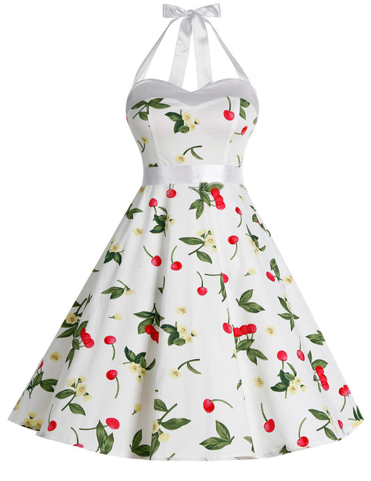 Vintage 1950s Rockabilly Audrey Dress Retro Cocktail Dress-cherry