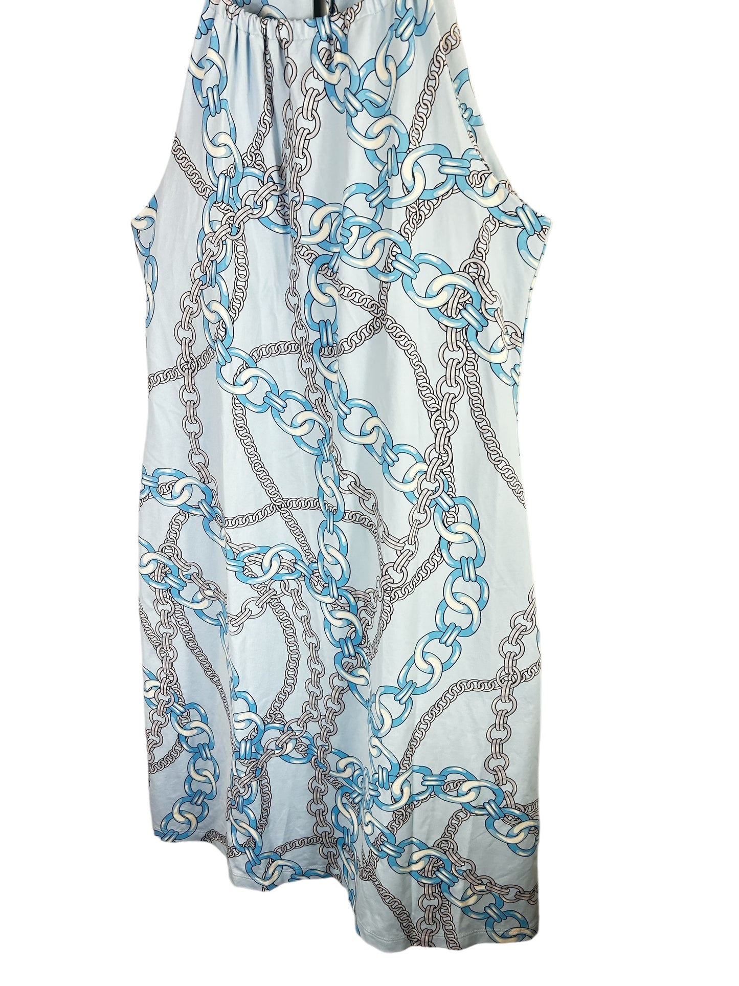 J McLaughlin Maria Halter Dress Light Blue Chain Print Size Small