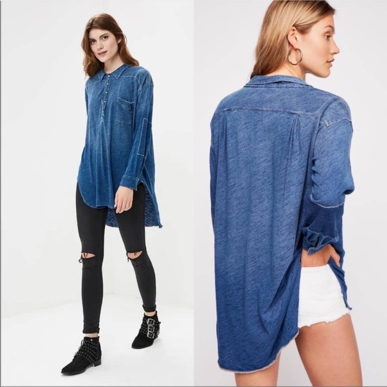 Free People We the Free Love This Henley Chambray Tunic