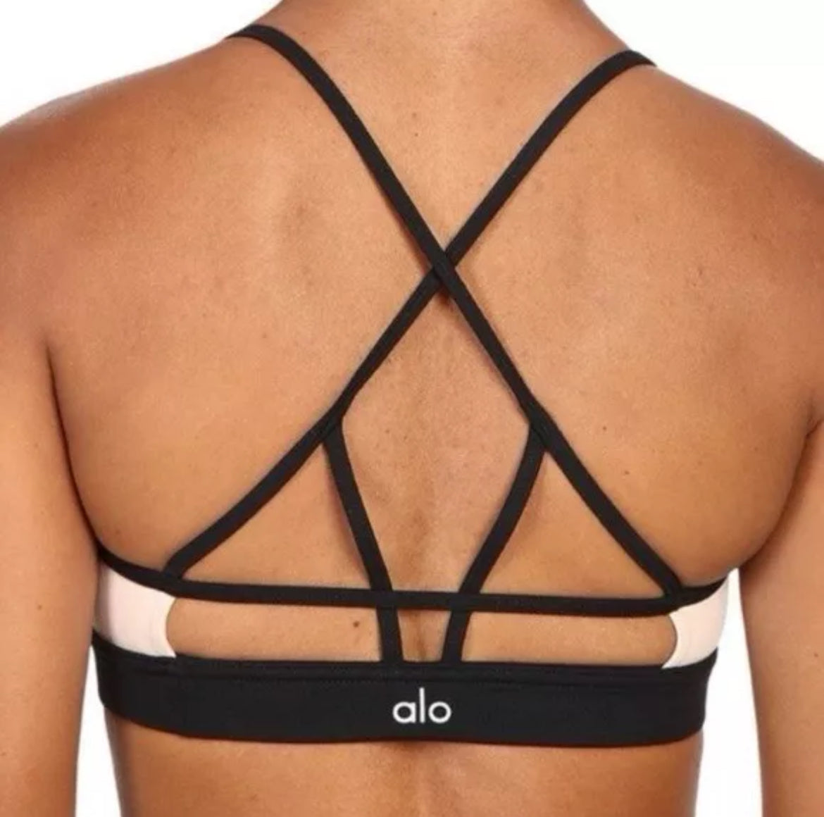 Alo Yoga Radiance Strappy back Sports Bra Black White Lined Women's Size M