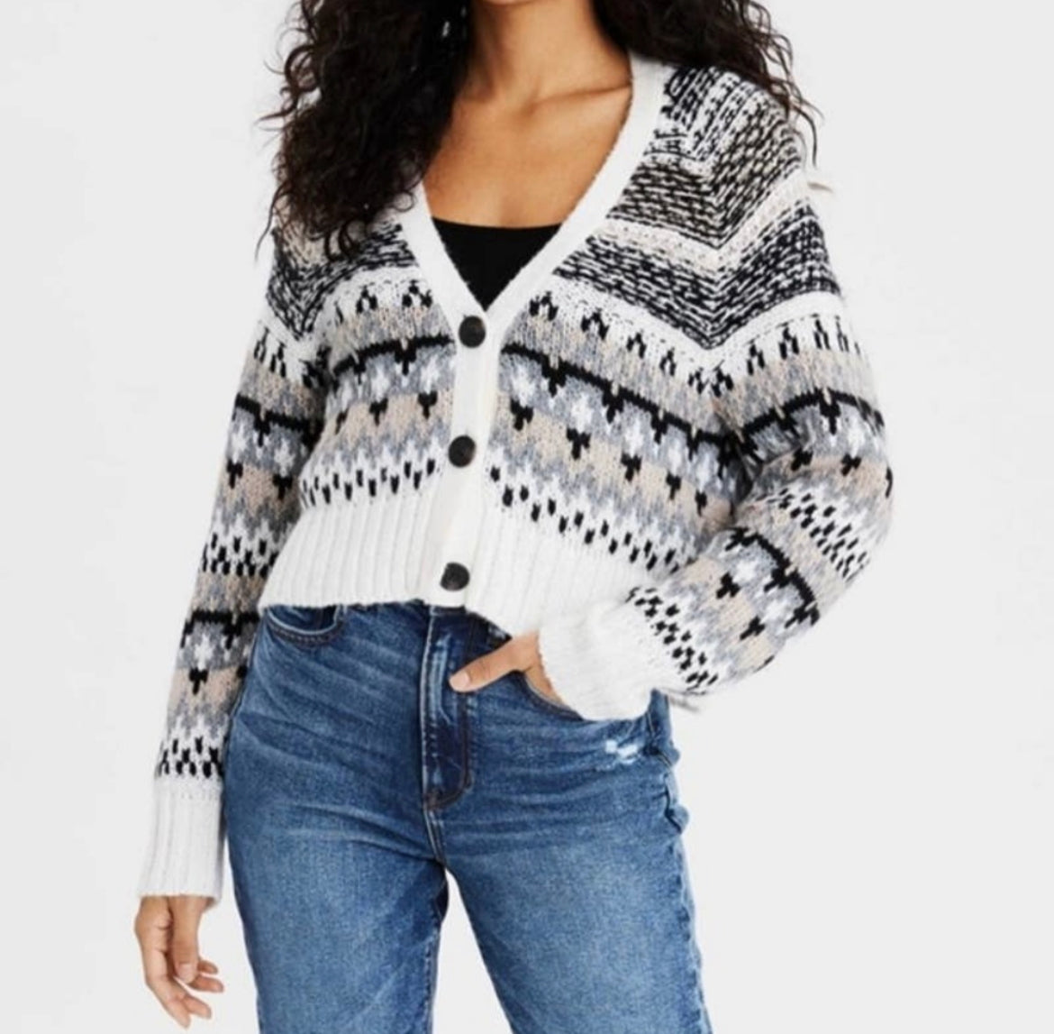 American Eagle Cropped Fair Isle Sweater