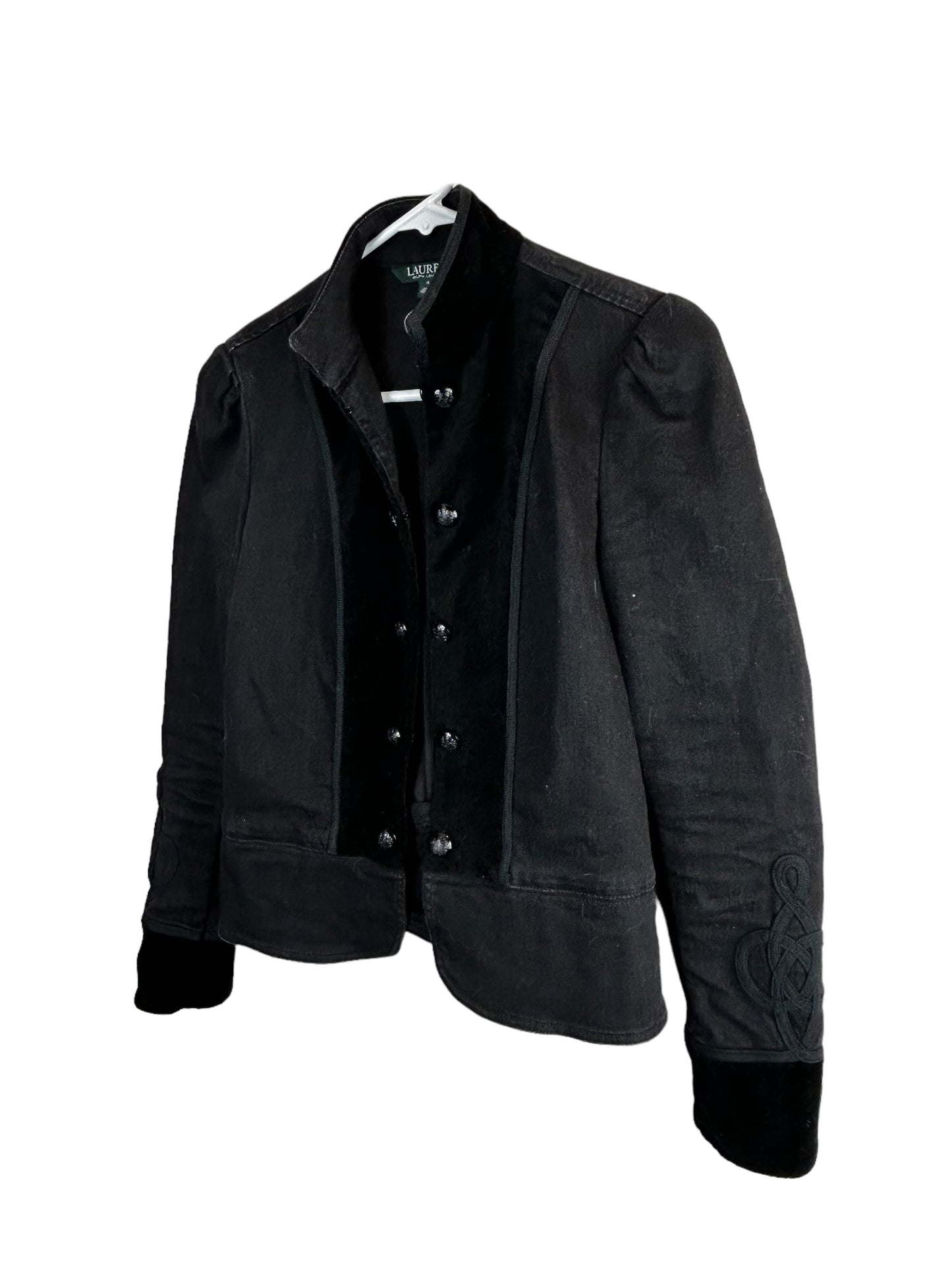 Ralph Lauren Cotton Denim Military Jacket Black Sz 4 retails $195