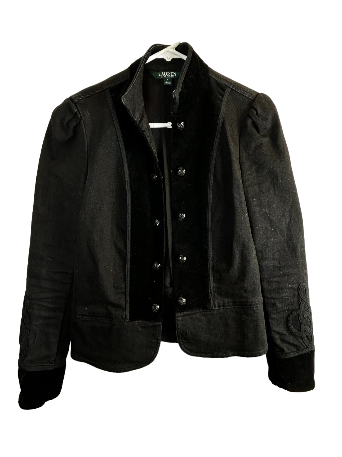 Ralph Lauren Cotton Denim Military Jacket Black Sz 4 retails $195