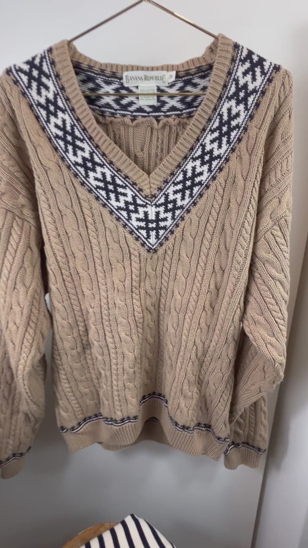 トップス BANANA REPUBLIC 80~90s COTTON KNIT Vintage 90s Banana Republic Cable Knit Sweater SM Brown Pullover V