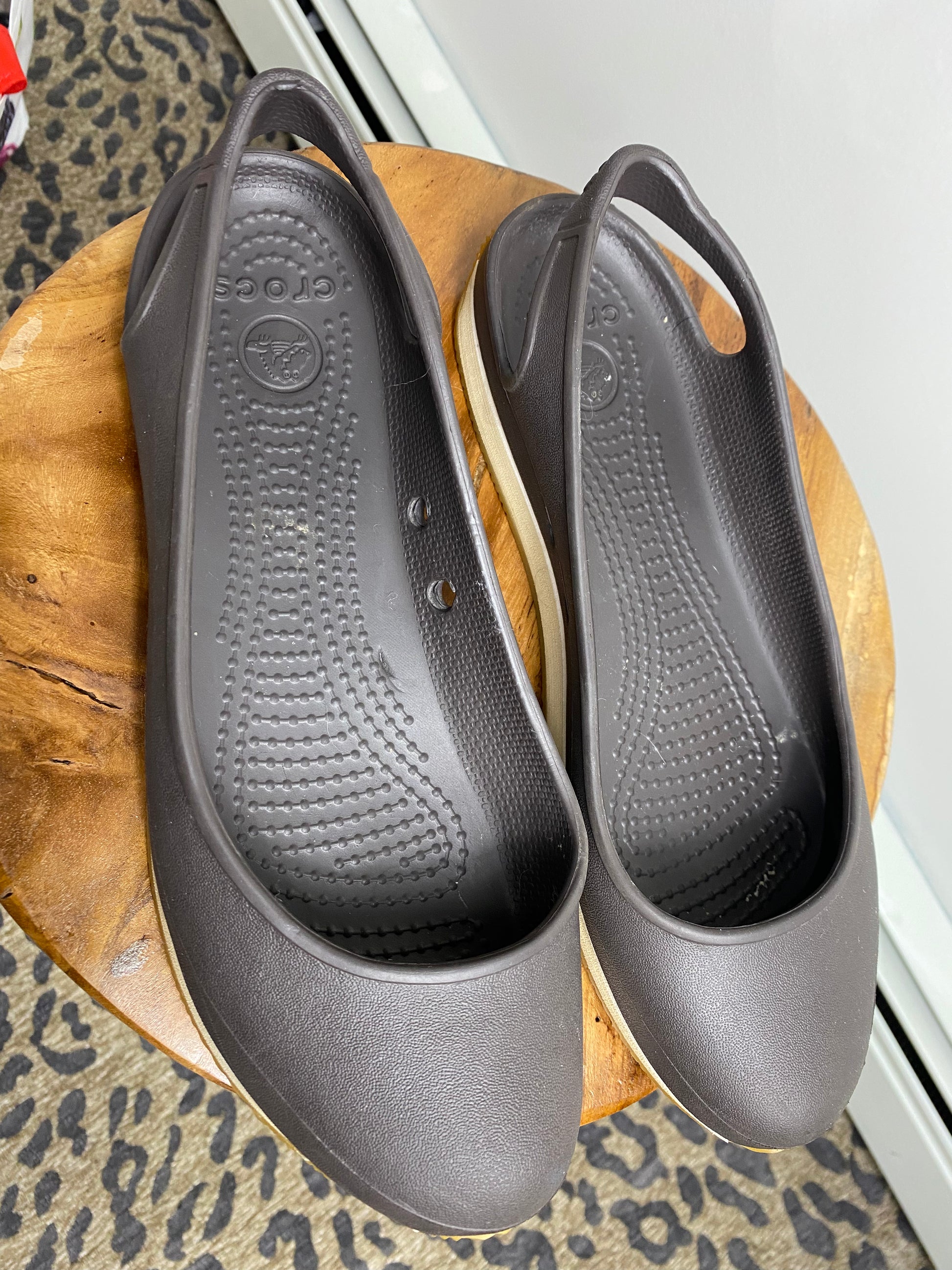 Crocs Retro Slingback Flats Brown with Khaki Sole Women s
