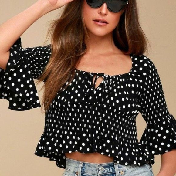 Free People Black and White Polka Dot Top