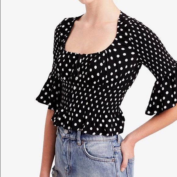 Free People Black and White Polka Dot Top