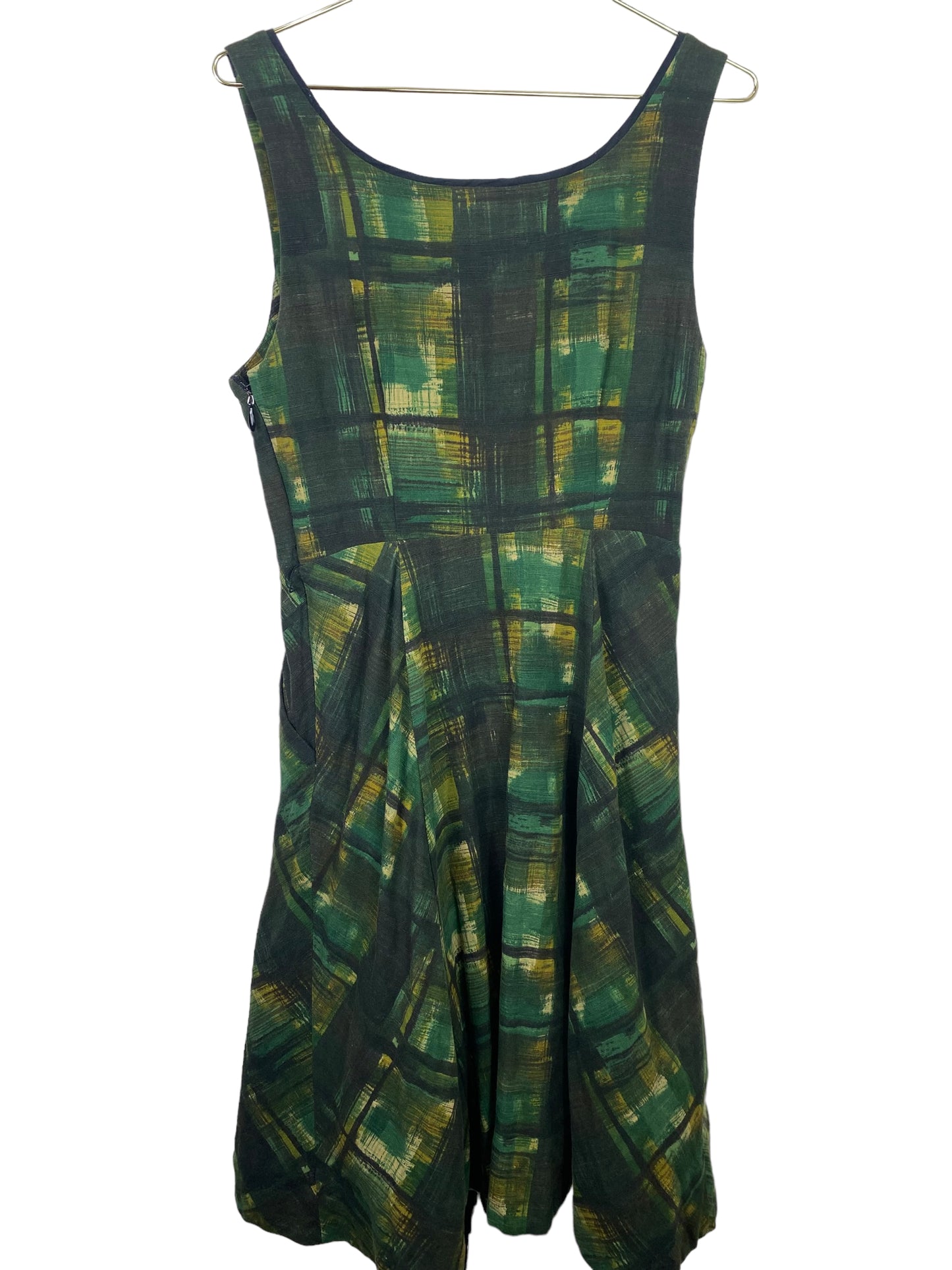 Anthropologie Maeve Painted Green Plaid Dress