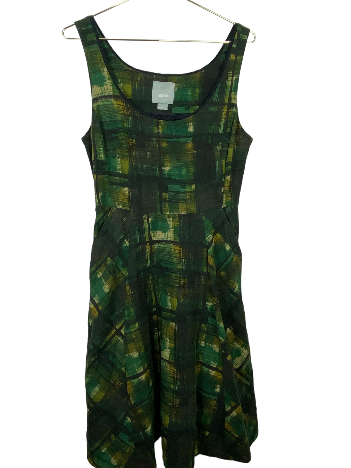 Anthropologie Maeve Painted Green Plaid Dress