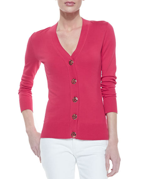 Tory Burch Simone Button Wool Cardigan, Pink (M)