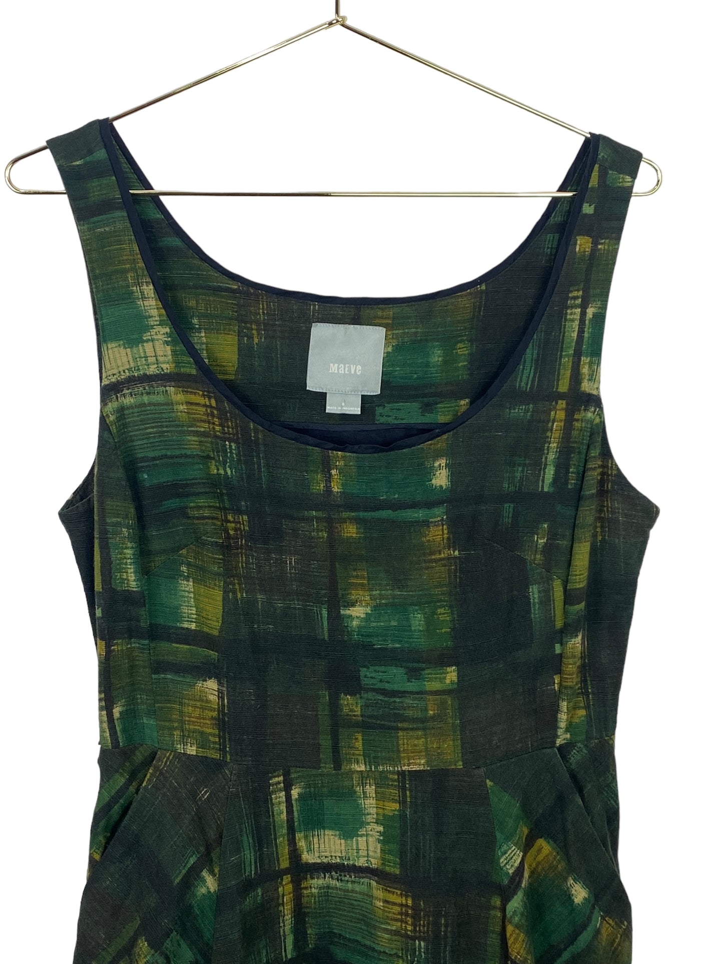 Anthropologie Maeve Painted Green Plaid Dress